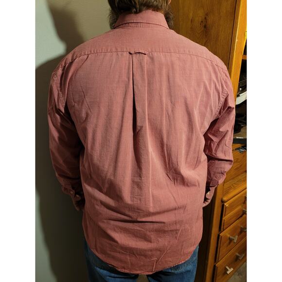 Izod Red Chambray Button Down Shirt XL Cotton Classic Preppy Check Collar Logo - Picture 4 of 10